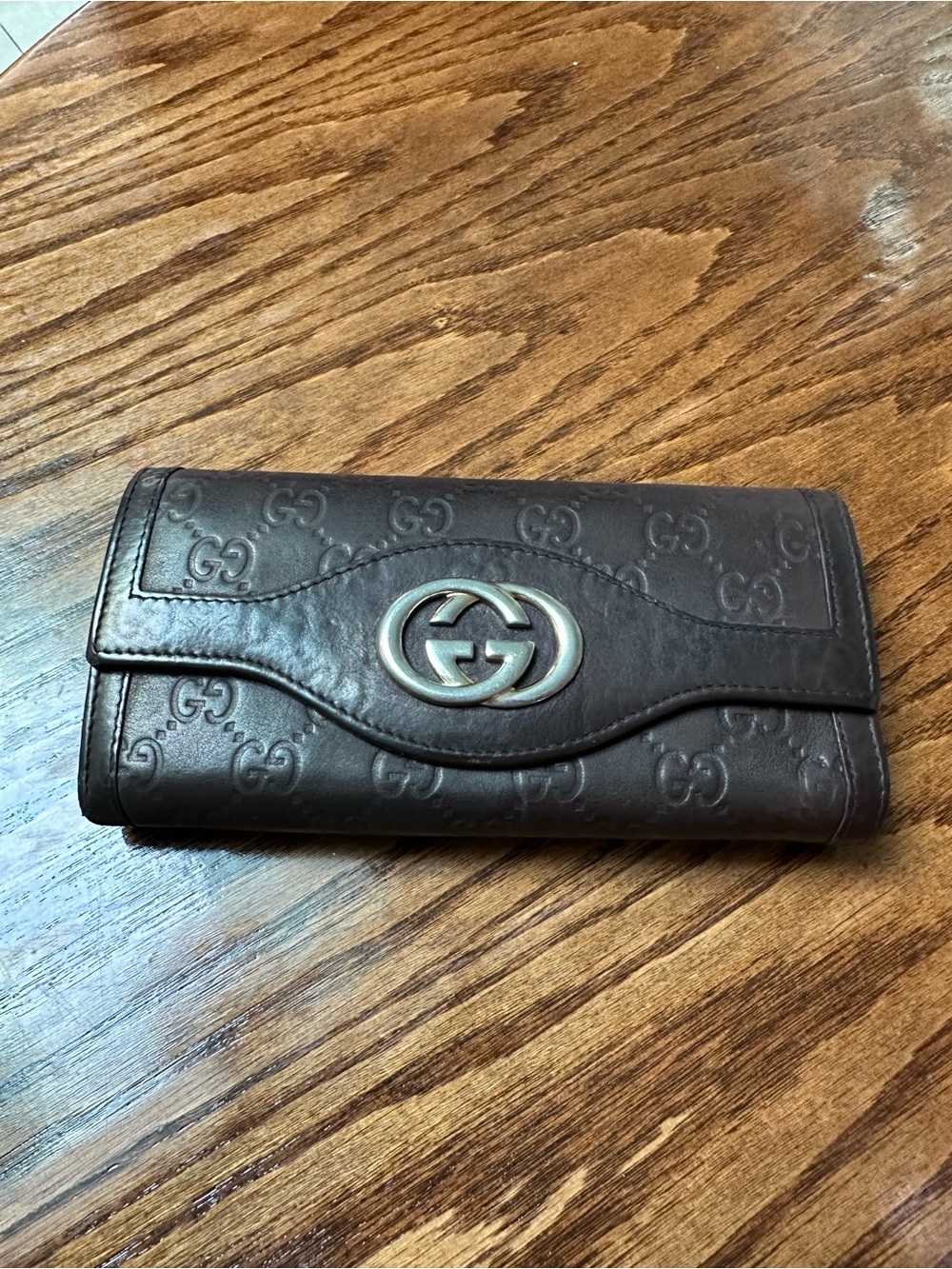 Gucci Brown Embossed GG Continental Wallet with Silver Hardware